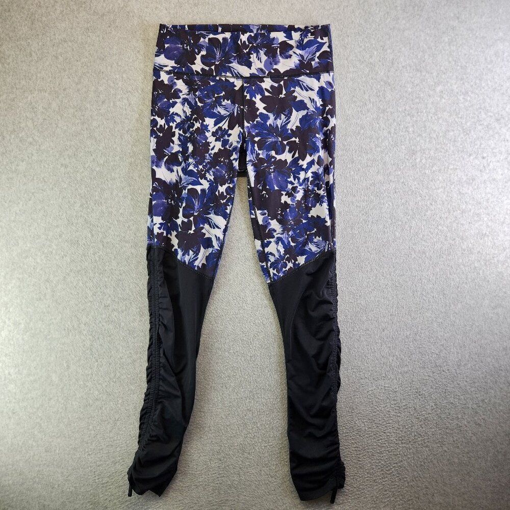 Fabletics Leggings Womens XL Blue Floral Cashel Foldover Dance Barr Aerobics